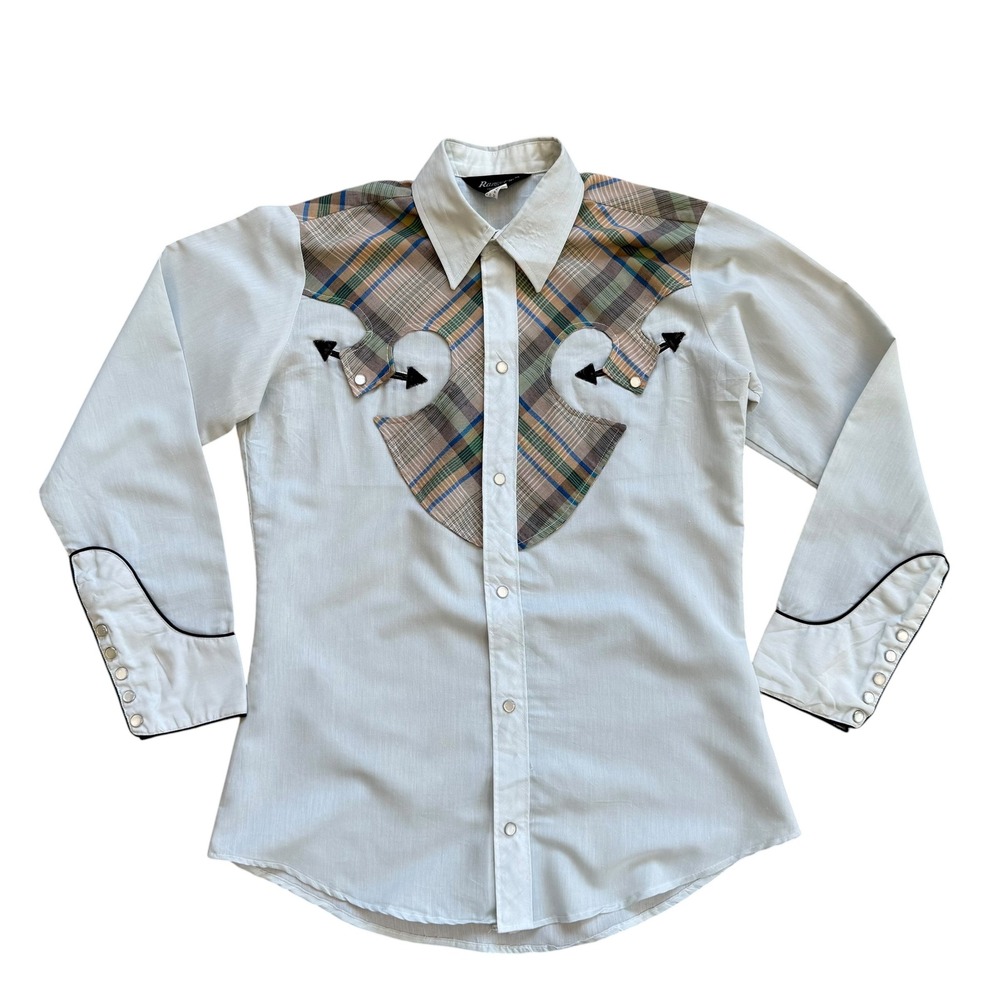 Vintage Rangers Mens Western Shirt Yoke Pearl Snap Arrow‎ Embroidery Blue 36